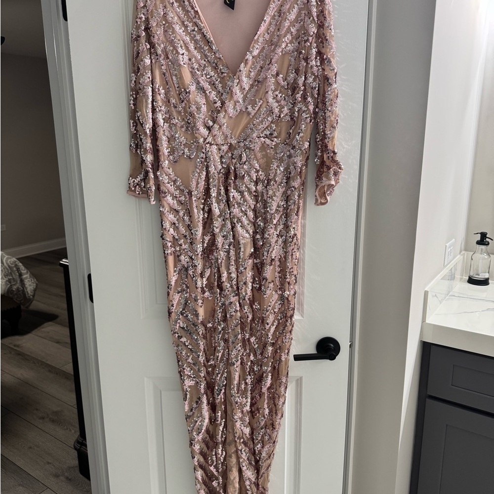 Trixxi Blush Sequin Long Sleeve Dress